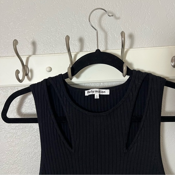 Reformation Michael Cotton Cut Out Ribbed Sweater Midi Dress in Black - Picture 6 of 9